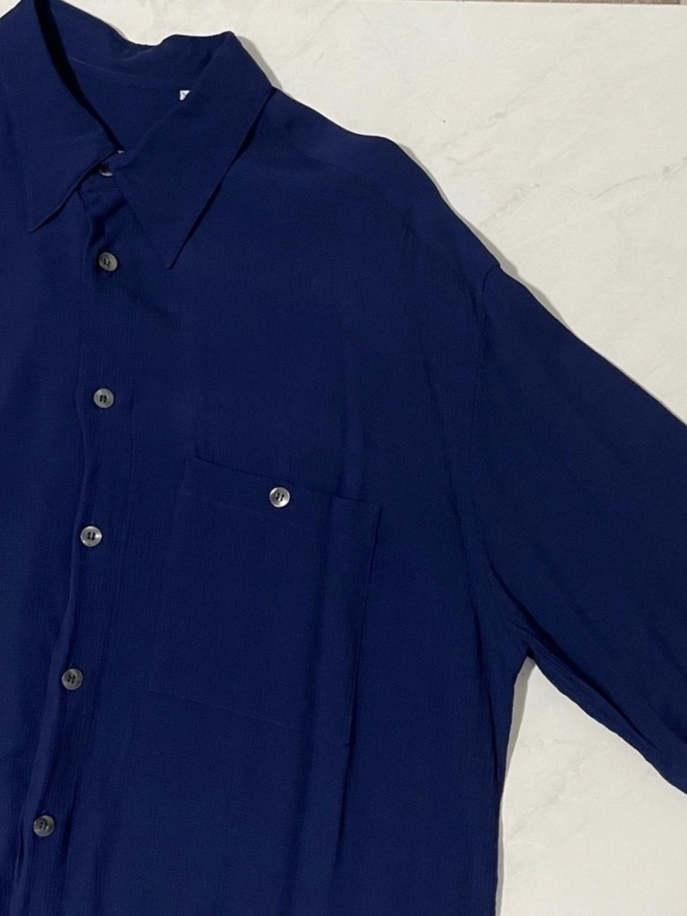 Pal Zileri Italy Vintage 100% Rayon Short Sleeve Shirt Navy Blue XL